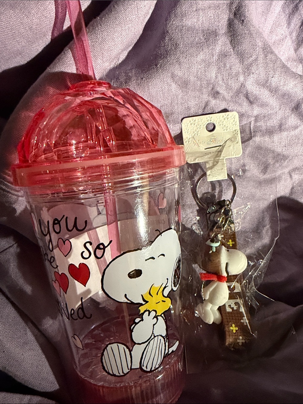 Light up Snoopy cup, and Snoopy keychain